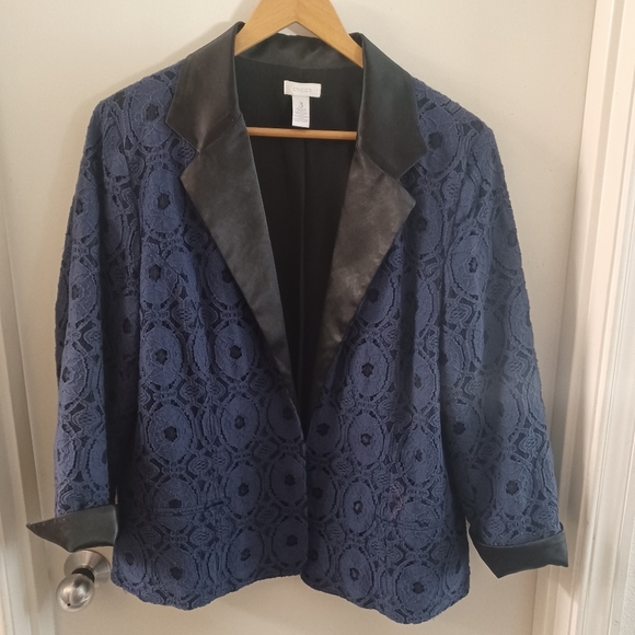 Chico's Jackets & Blazers - CHICO'S Navy lace overlay Black blazer wmns sz XL